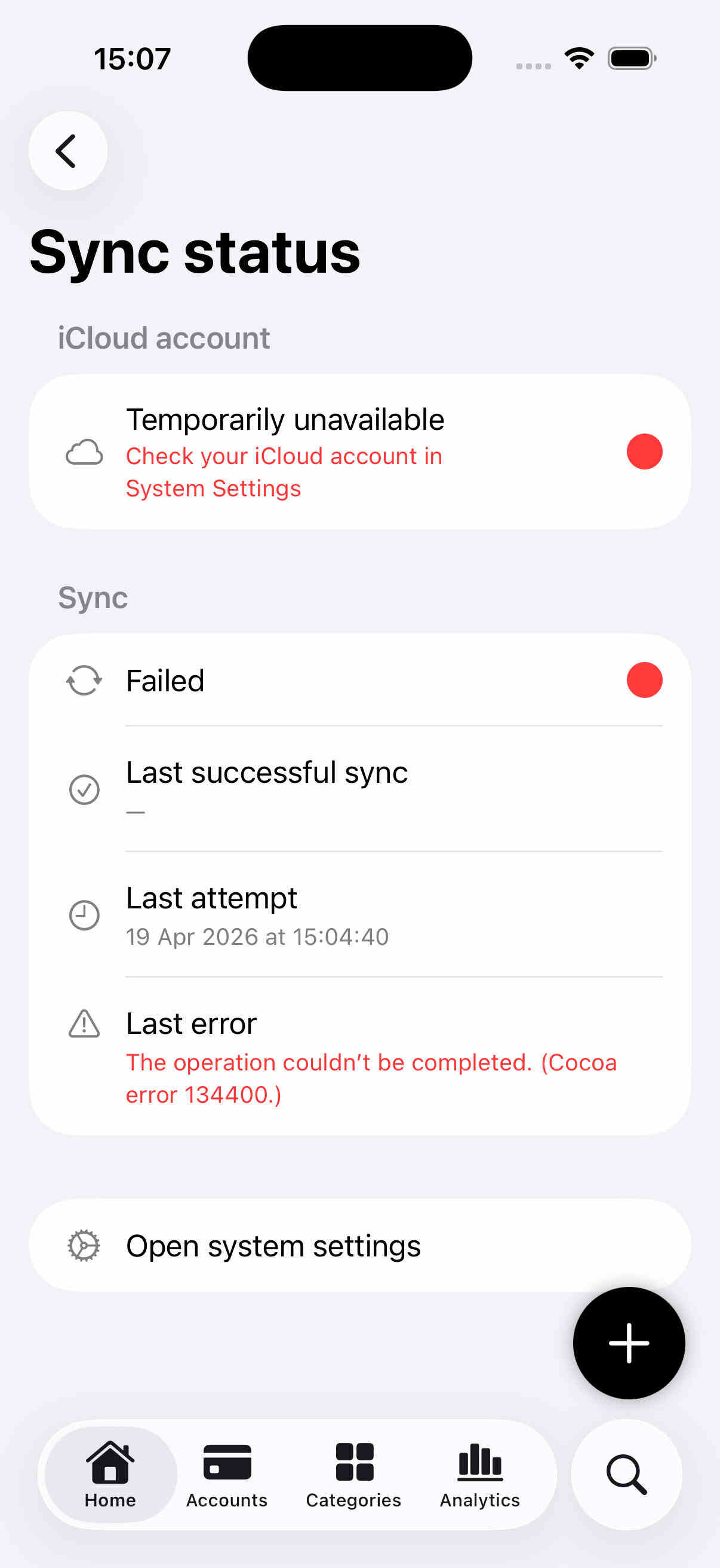 iCloud Status Error
