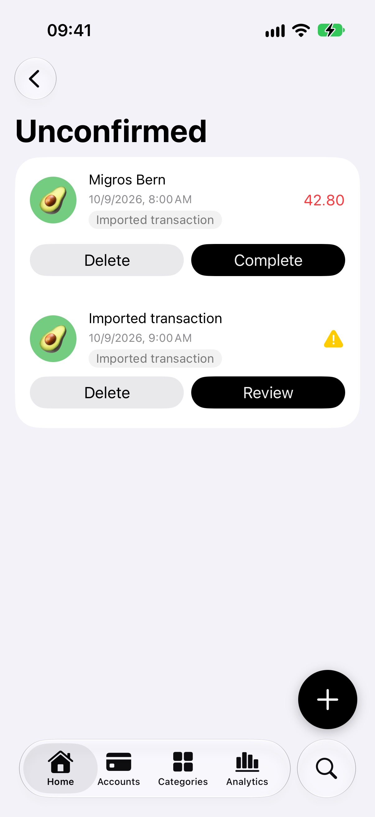 Imported transactions waiting for review
