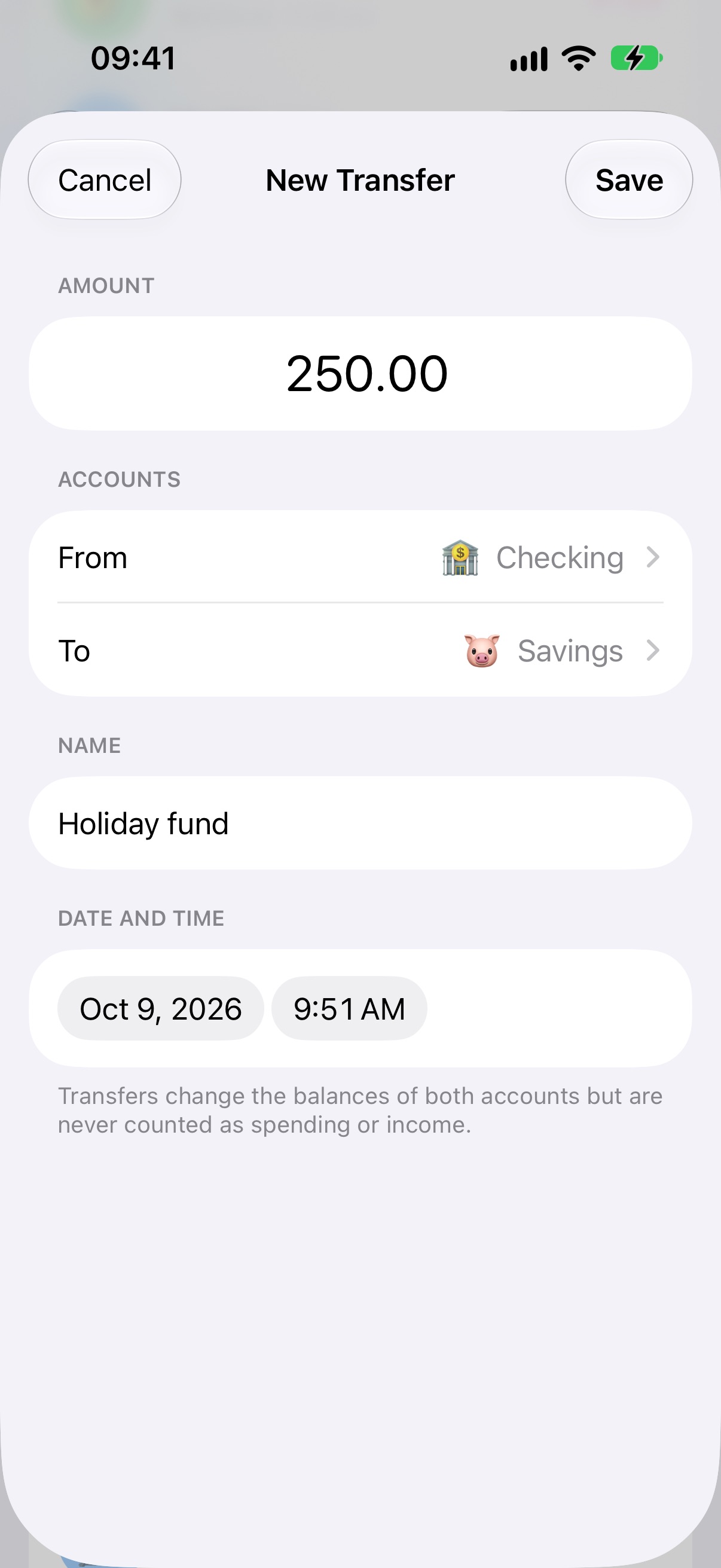 New transfer form