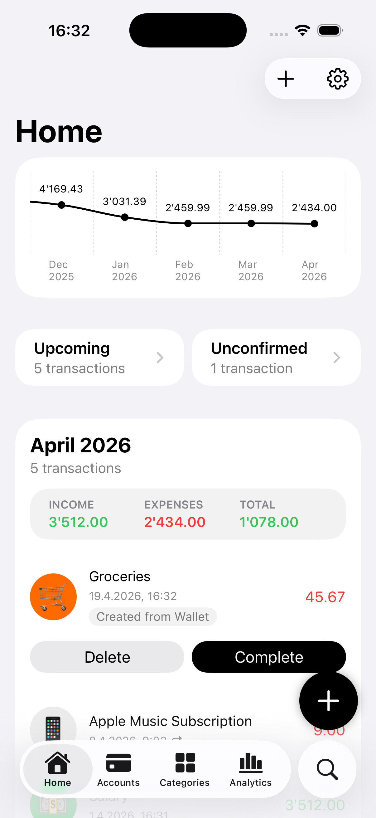 Unconfirmed Transaction in Home
