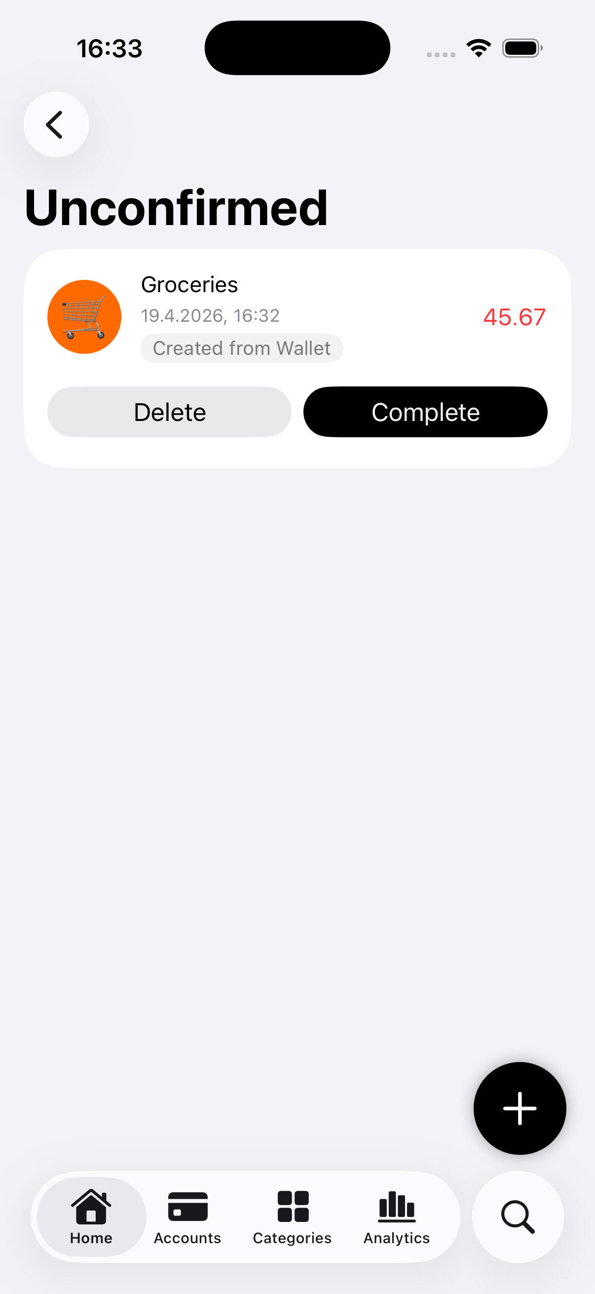 Unconfirmed Transactions List